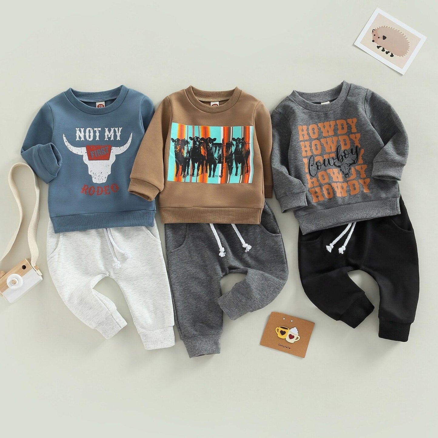 Cow Head Print Baby Boy Clothes Set - Babyblush