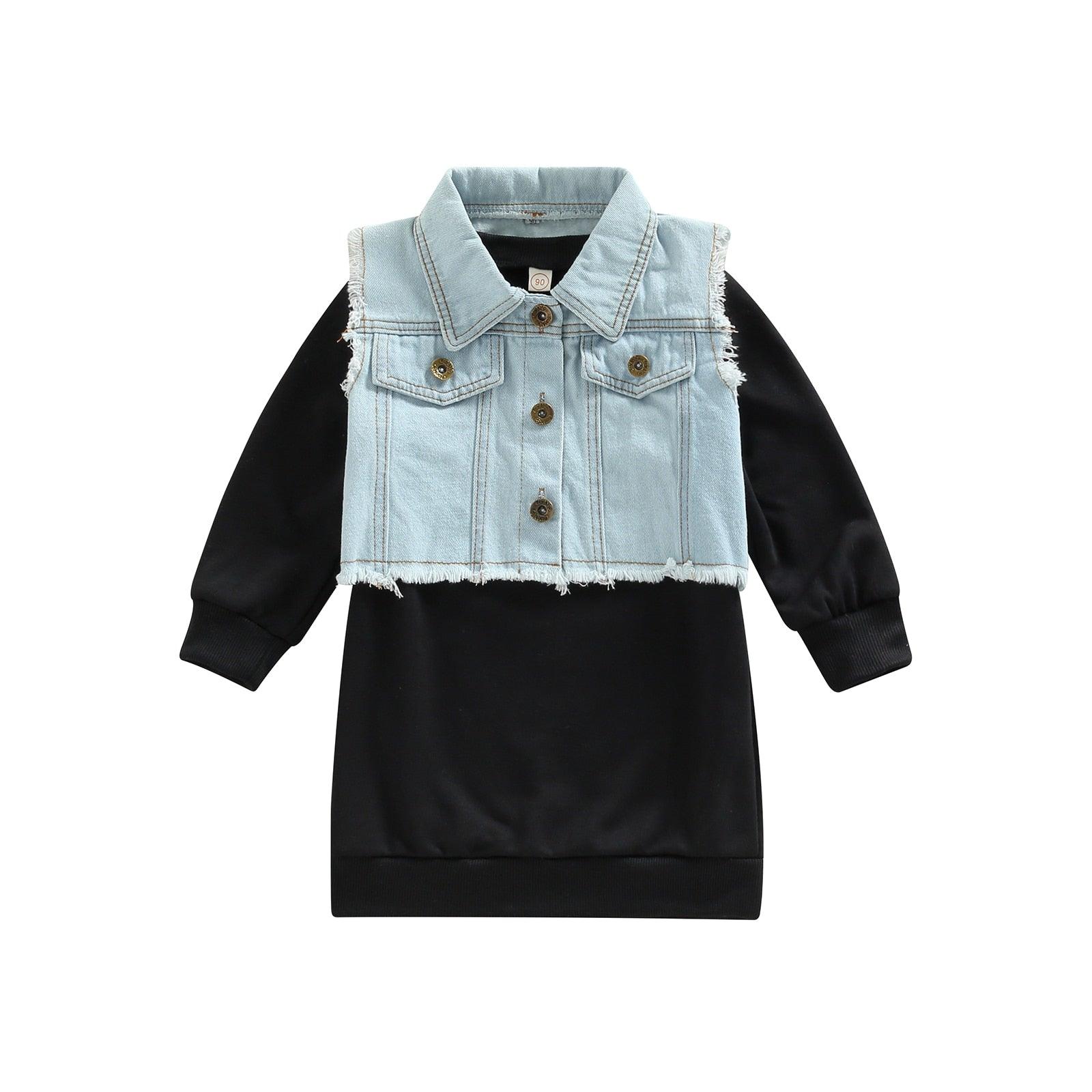 Infant Baby Girl Dress+ Waistcoat, Long Sleeve Set - Babyblush