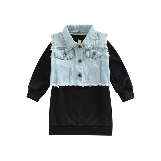 Infant Baby Girl Dress+ Waistcoat, Long Sleeve Set - Babyblush