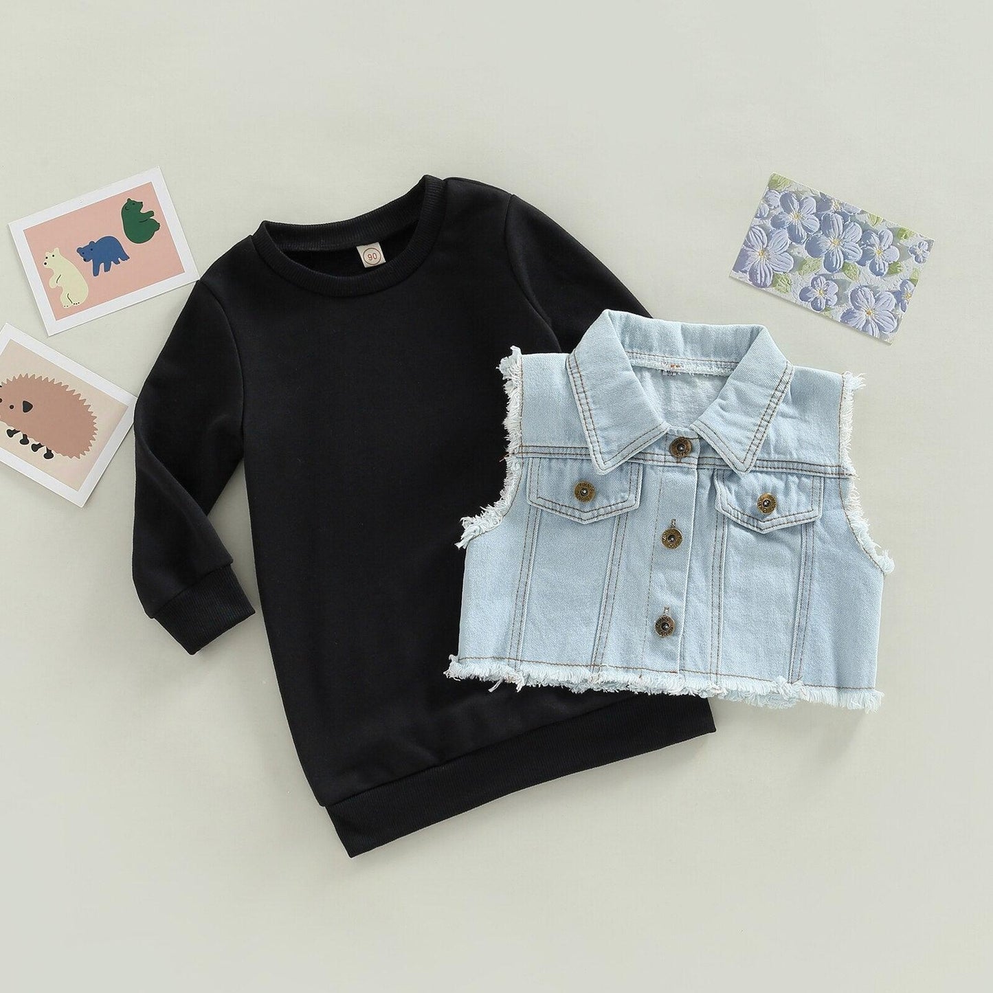 Infant Baby Girl Dress+ Waistcoat, Long Sleeve Set - Babyblush