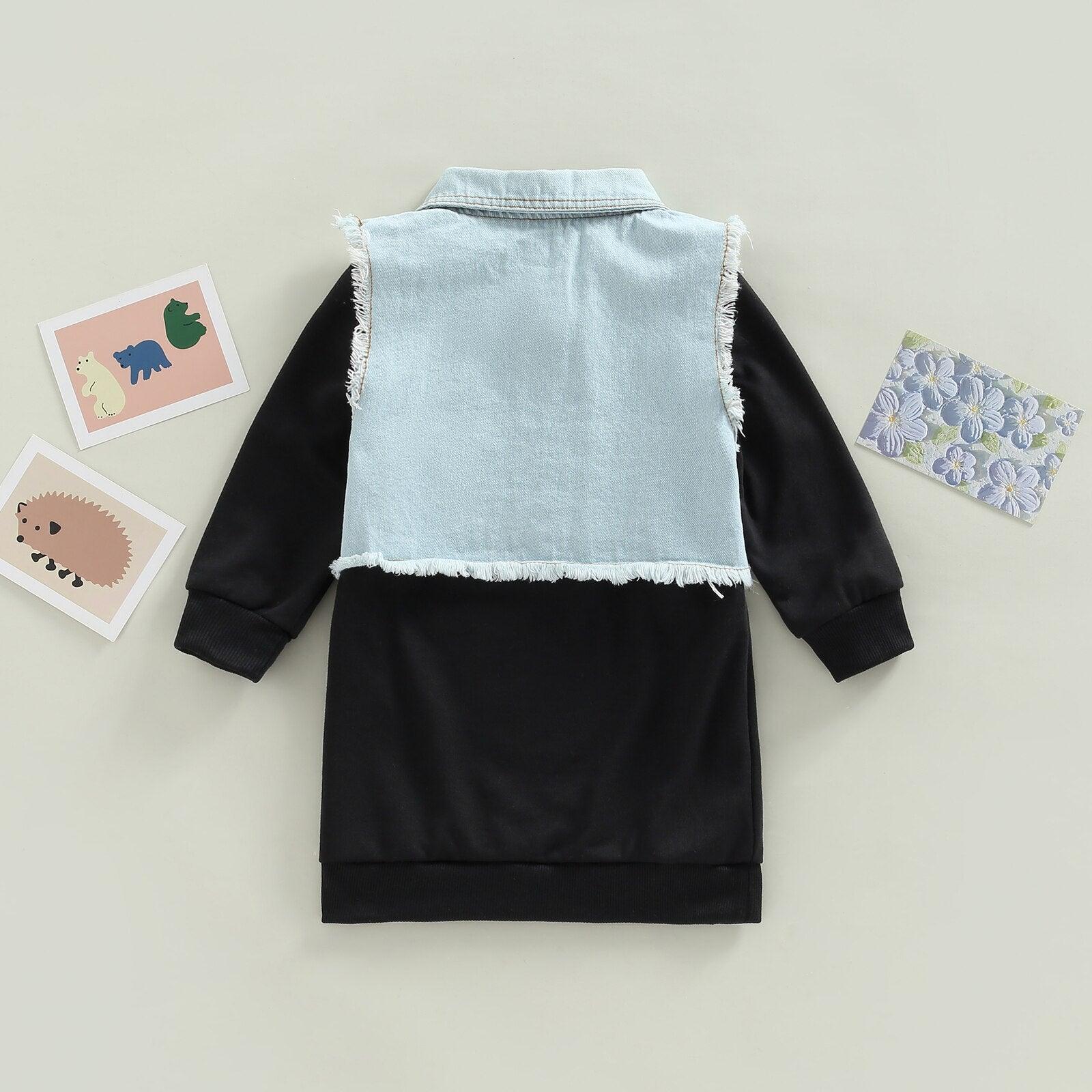 Infant Baby Girl Dress+ Waistcoat, Long Sleeve Set - Babyblush