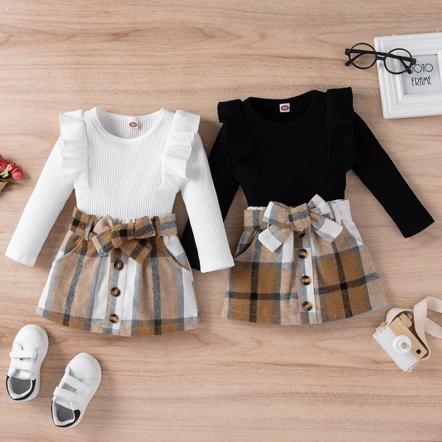 Knitted Ribbed Solid Color Baby Girl Set - Babyblush