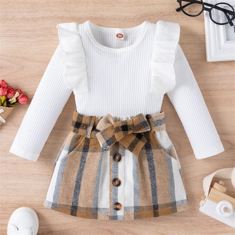 Knitted Ribbed Solid Color Baby Girl Set - Babyblush